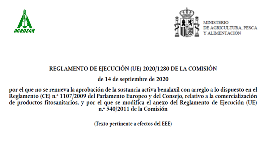 AGROZAR INFORMA DE LA SUSPENSIÓN DE LA MATERIA ACTIVA BENALAXIL